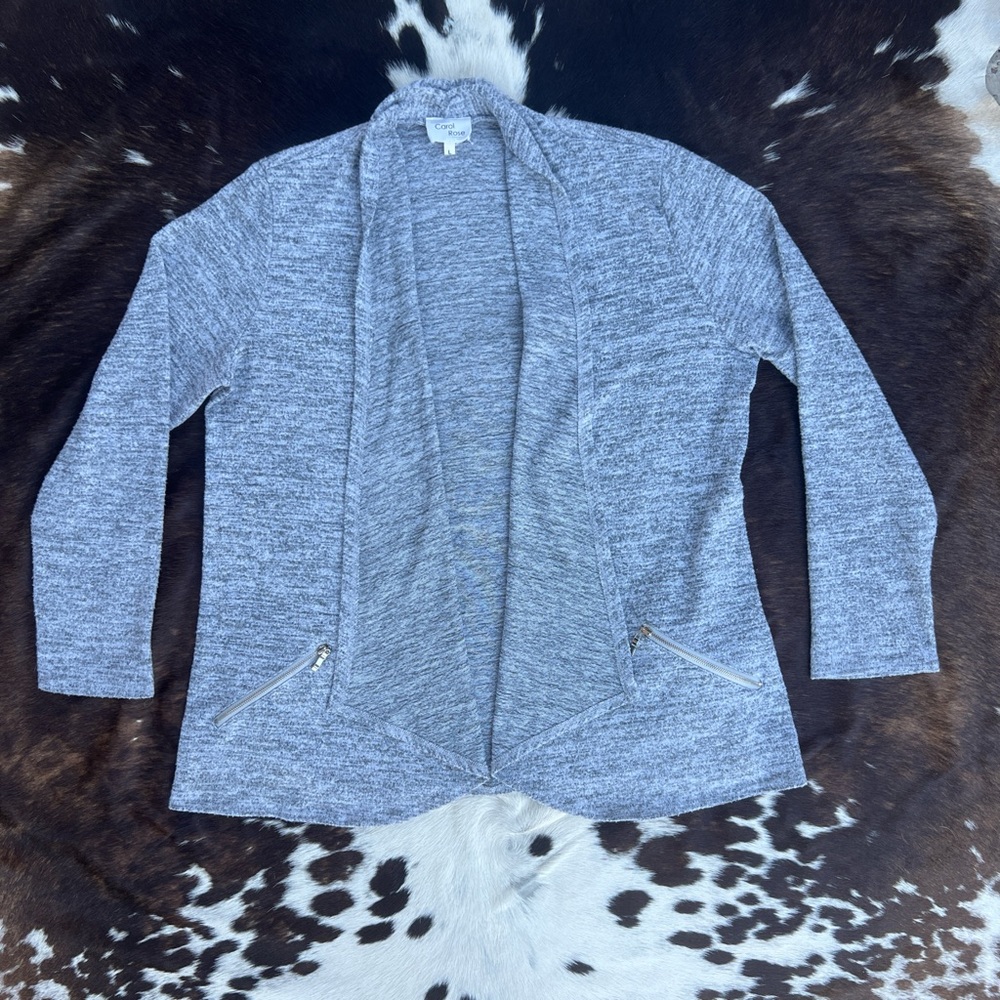 Carol Rose triblend light gray grey open front cardigan with zipper pockets